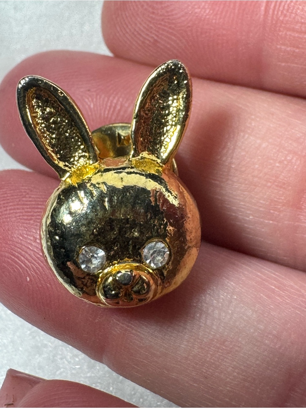 Gold Bunny  Rhinstone eyes Lapel Pin